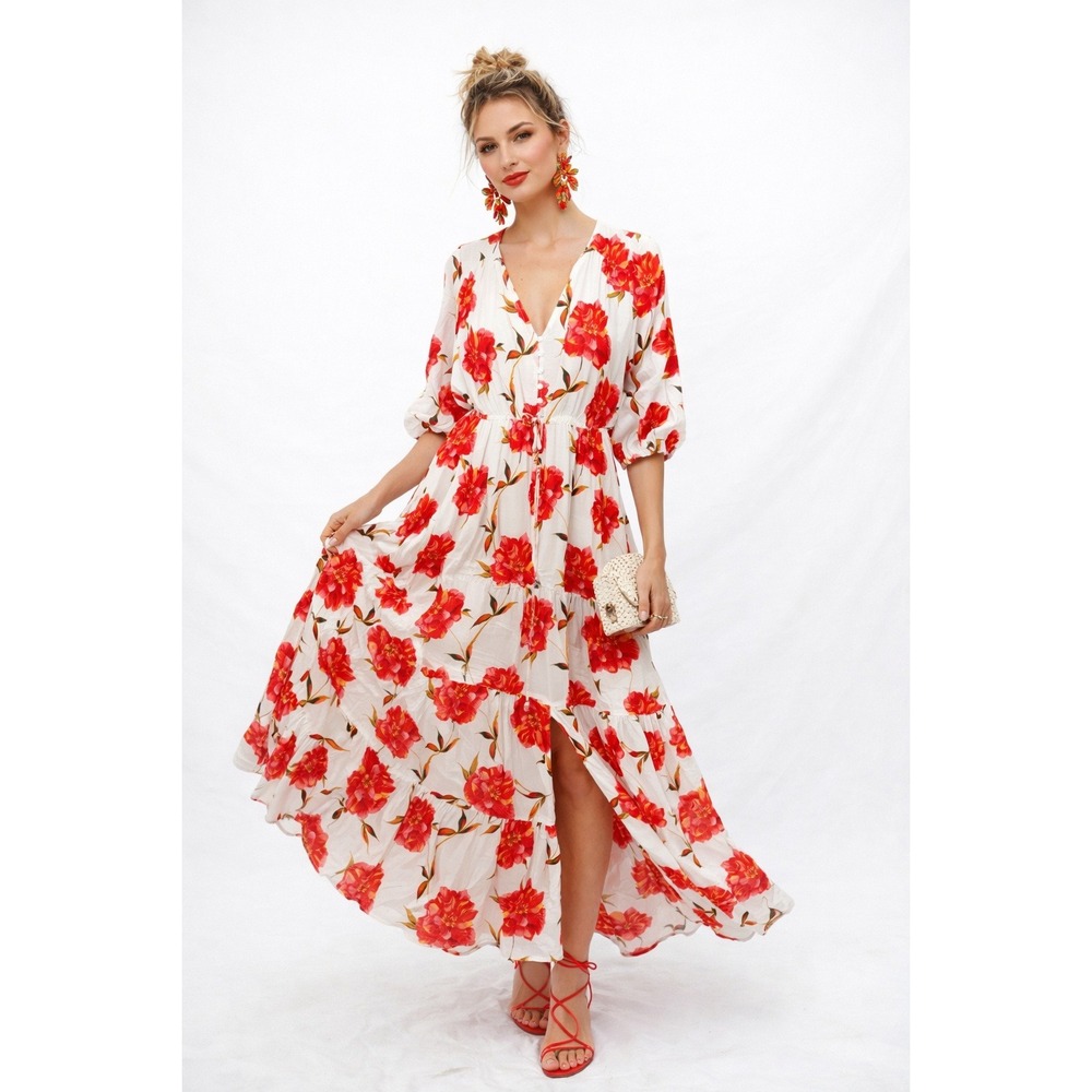 Petal +‎ Pup Kelda Floral Tiered Maxi Dress Size M NWT